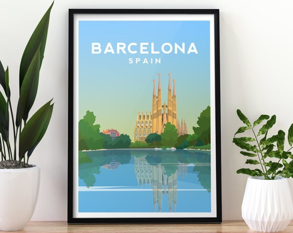 Barcelona Travel Poster, La Sagrada Familia City View