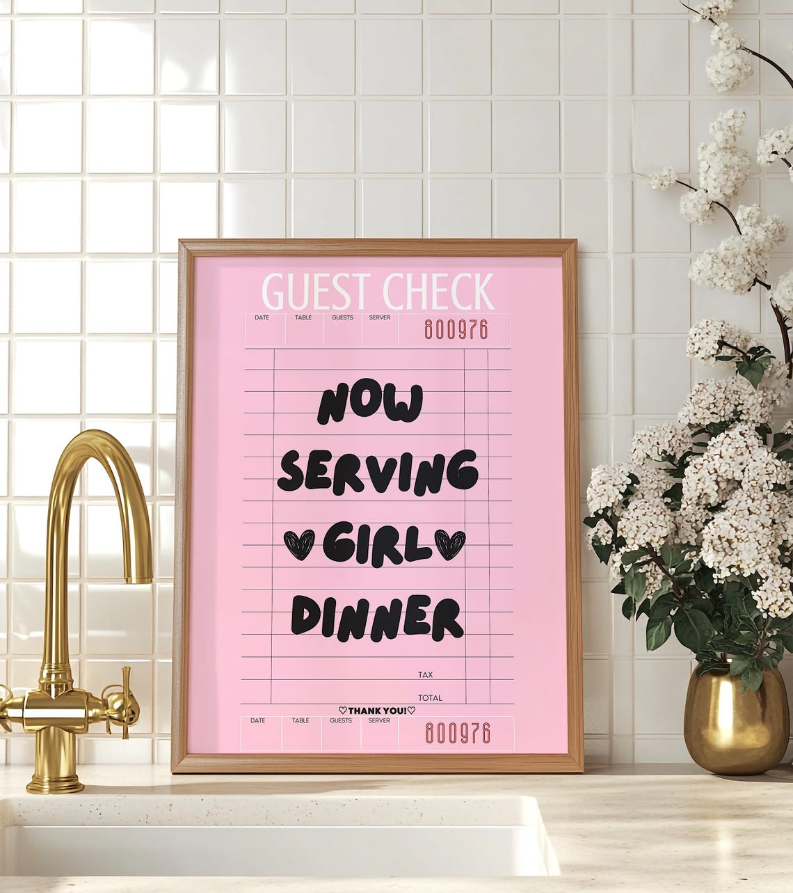Pink Guest Check Now Serving Girl Dinner Kitchen Quote Print - Image 5