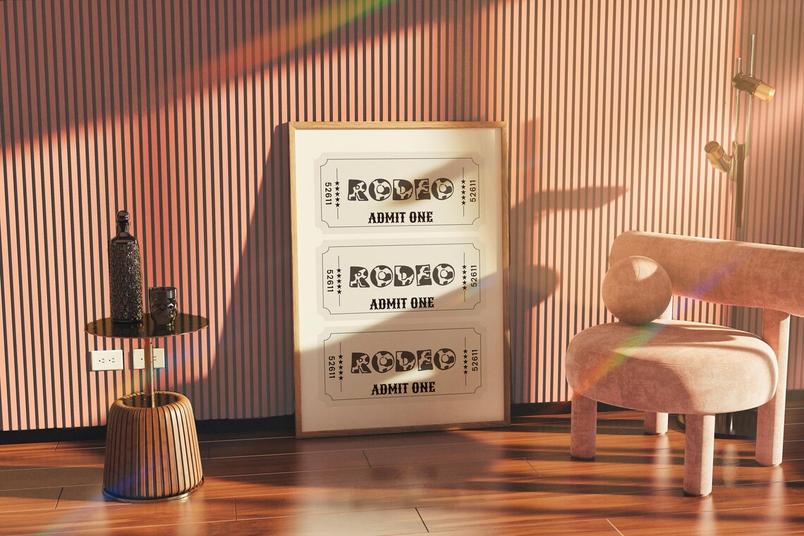 Rodeo Admit One Cow Spot Ticket Trio Preppy Western Wall Art - Image 5