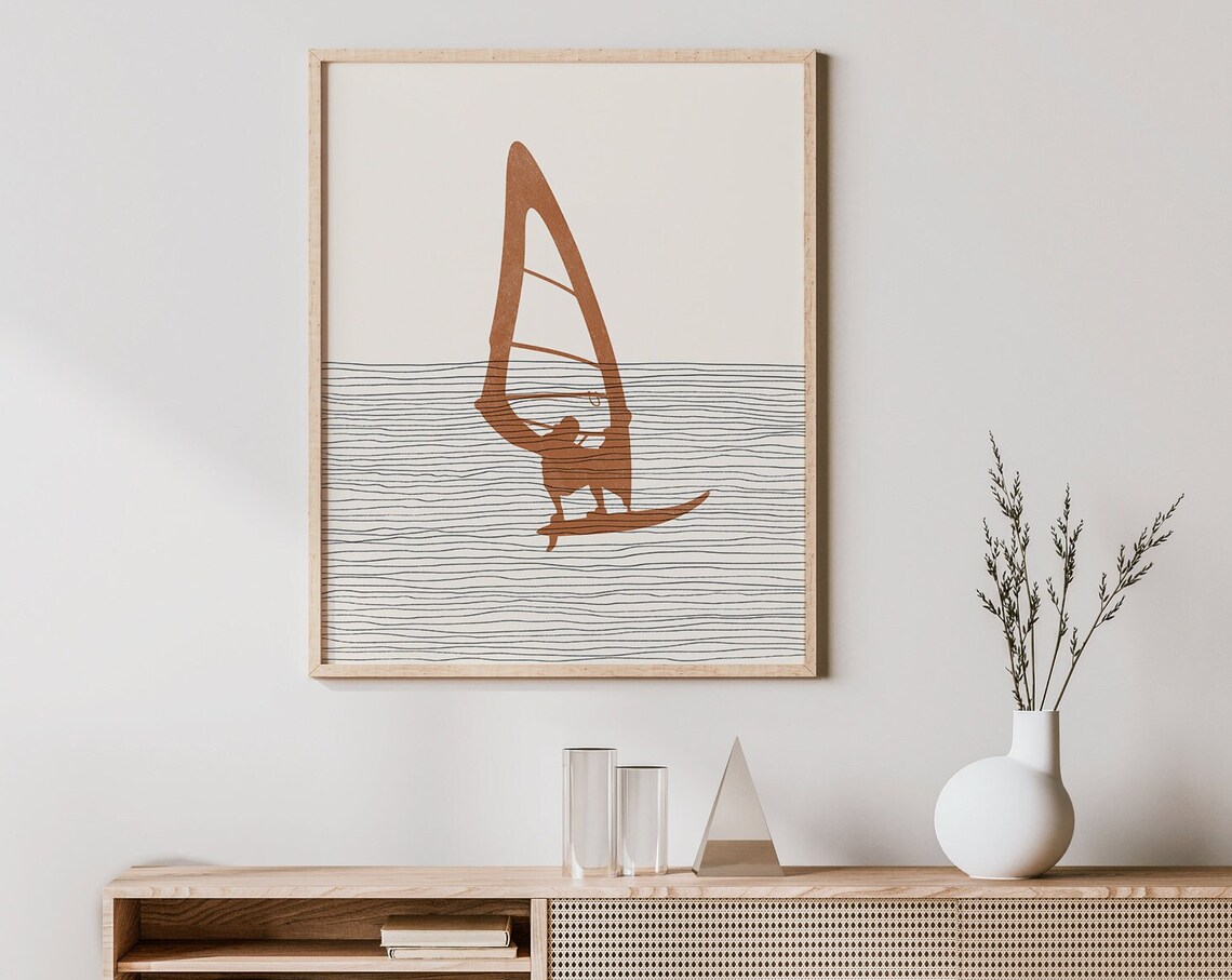 Boho Windsurfer Man Illustration Art Print
