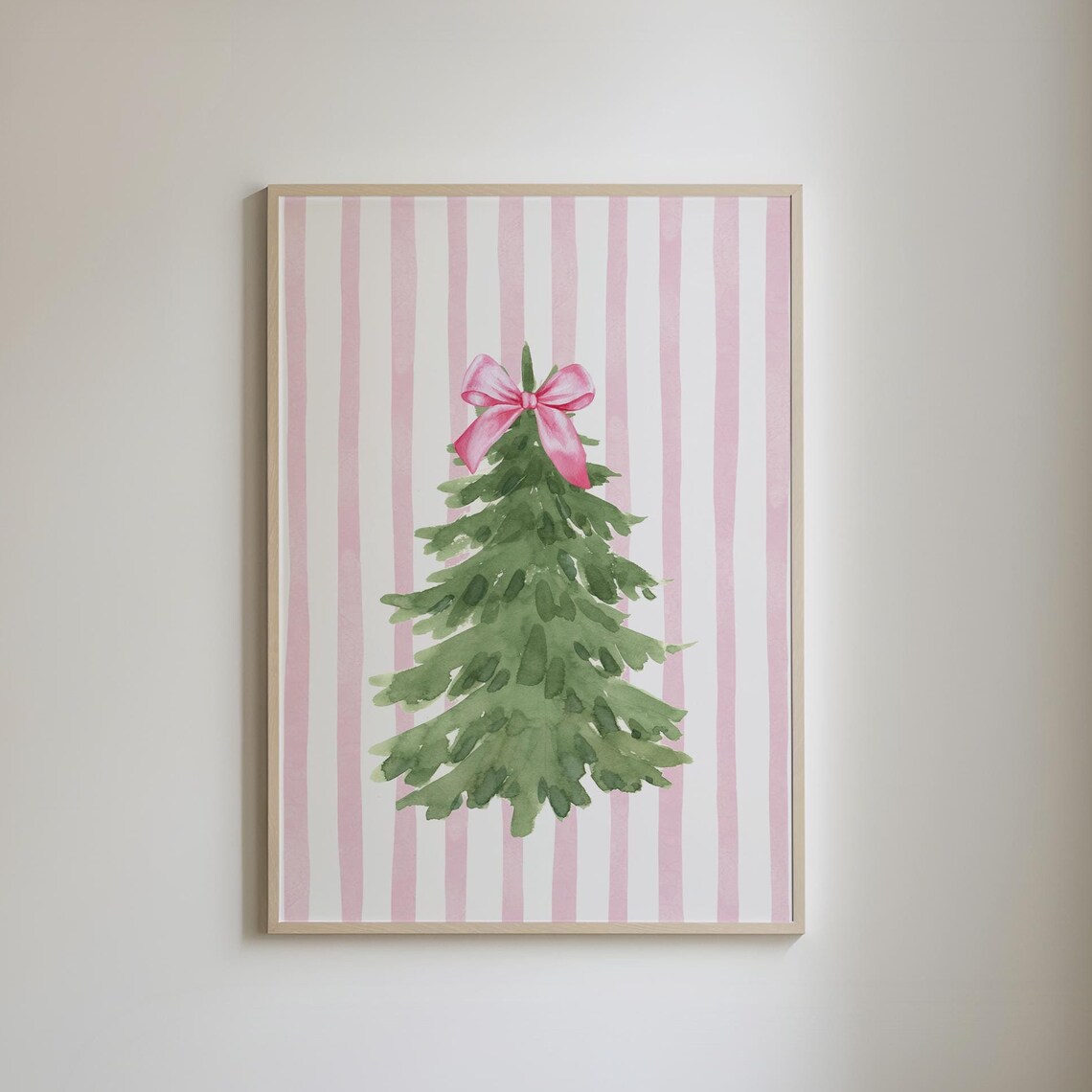Coquette Pink Christmas Tree Watercolor Poster with Pink Bow - Image 4