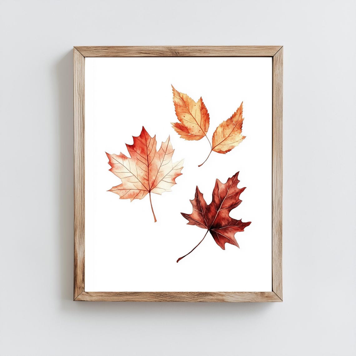 Watercolor Autumn Maple Leaves White Minimalist Fall Art Poster