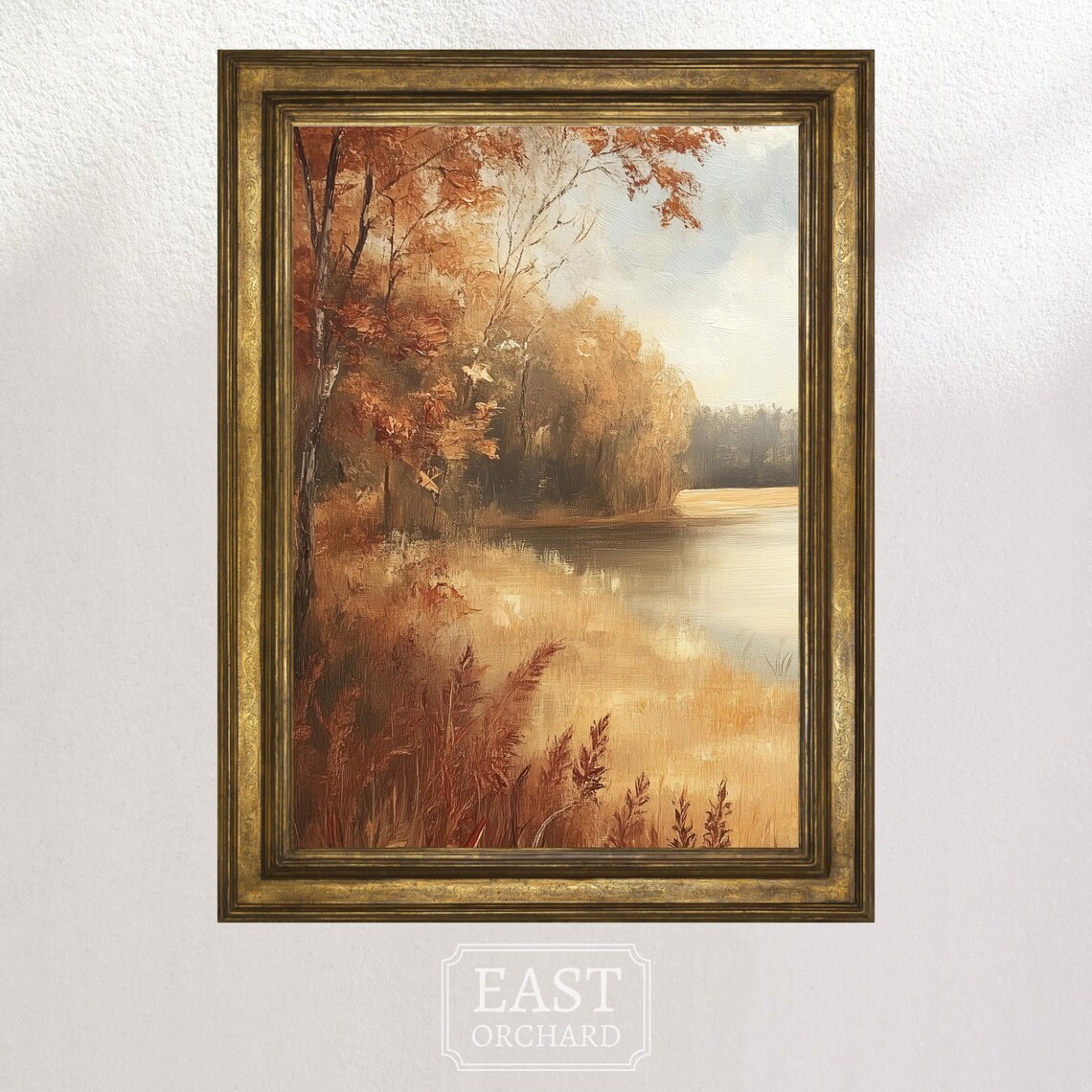 Autumn Lake Shore Golden Foliage Calm Water Vintage Landscape Poster - Image 2