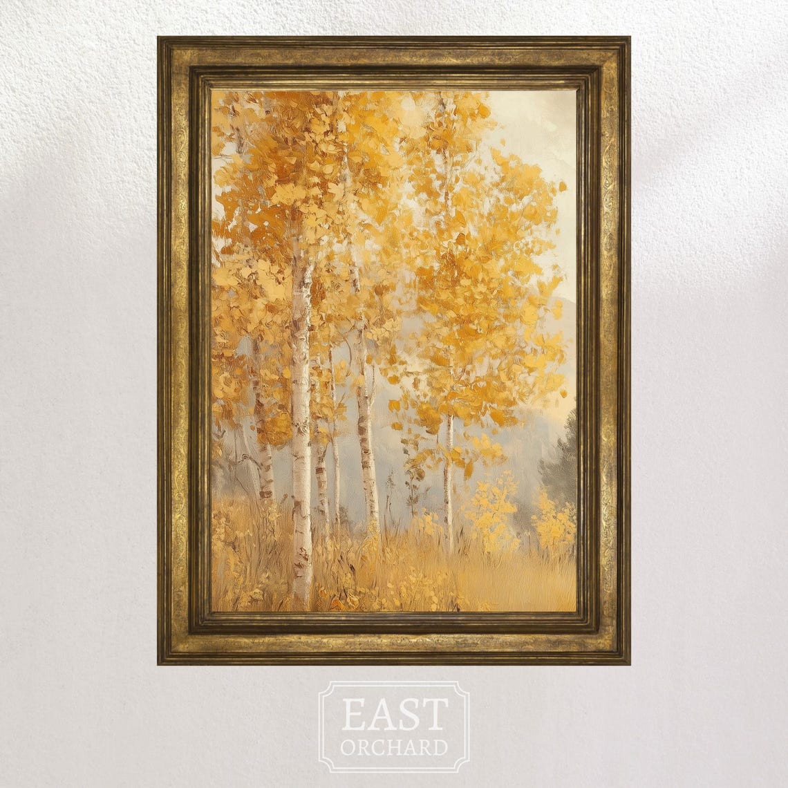 Golden Birch Grove Autumn Foliage Impressionist Style Landscape Poster - Image 3