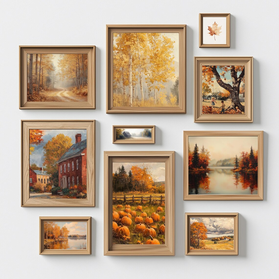 Brick Townhouses Autumn Street Golden Trees Fall Town Painting Poster - Image 2