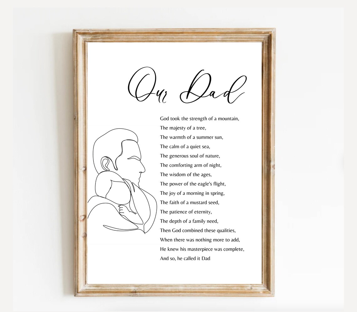 Our Dad Poem Father Gift Minimalist Line Art Fatherhood Poster