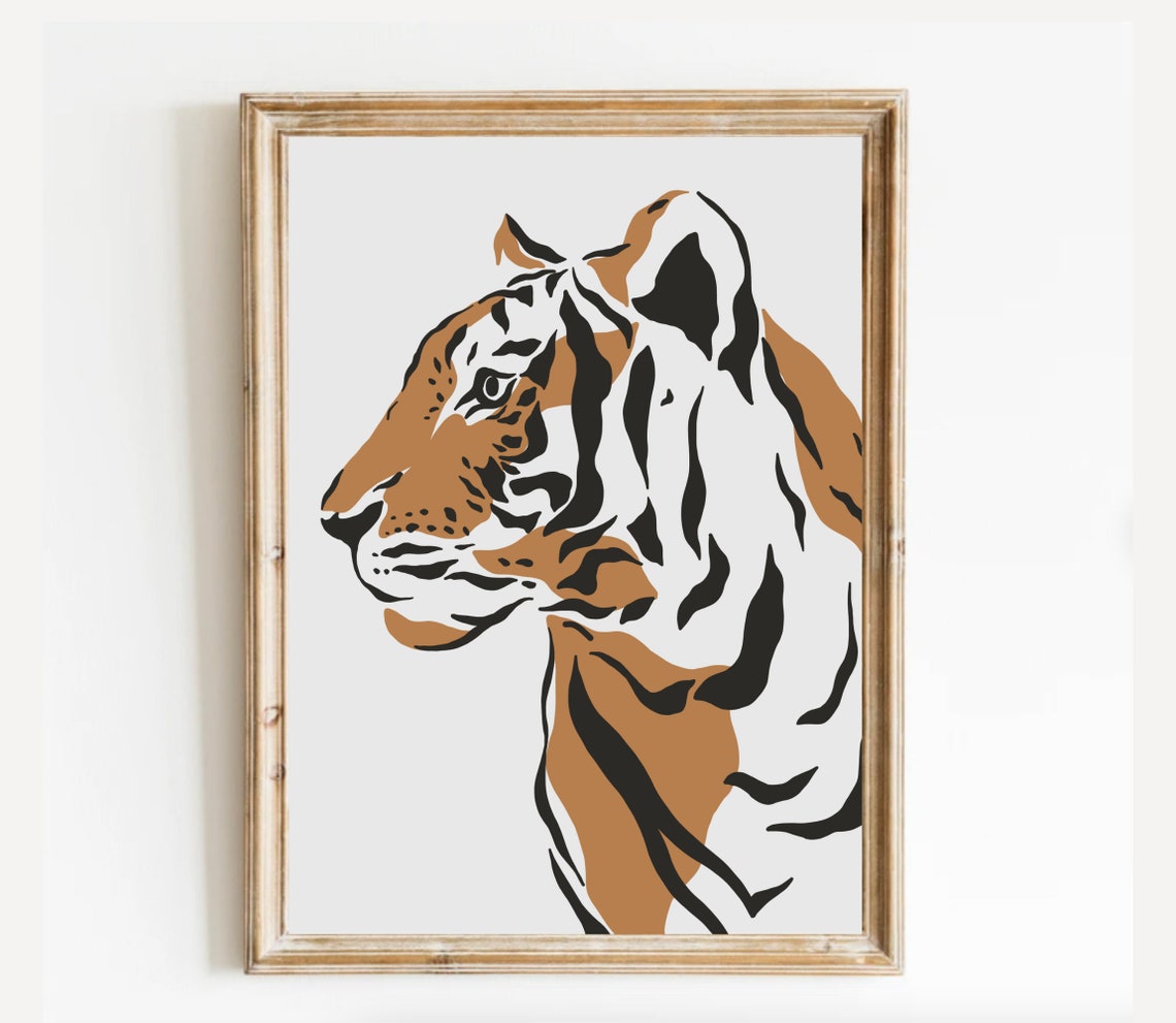 Tiger Head Profile Stylized Orange and Black Minimal Art Print