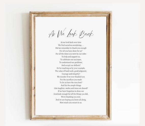 As We Look Back Funeral Gratitude Elegant Script Poem Poster