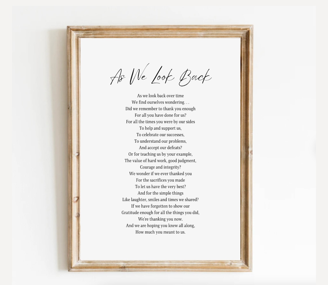 As We Look Back Funeral Gratitude Elegant Script Poem Poster
