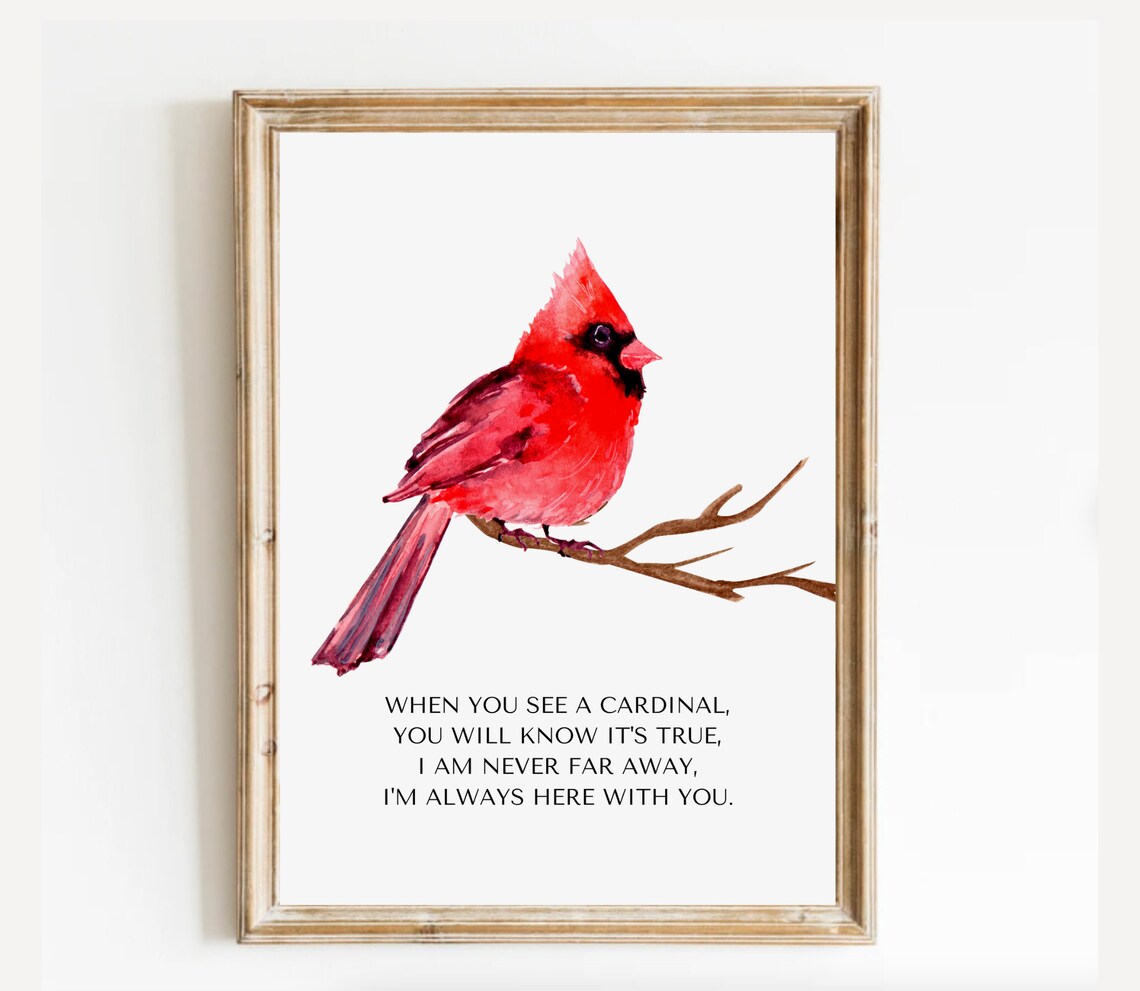 Cardinal Remembrance Quote Large Red Watercolor Cardinal Poster