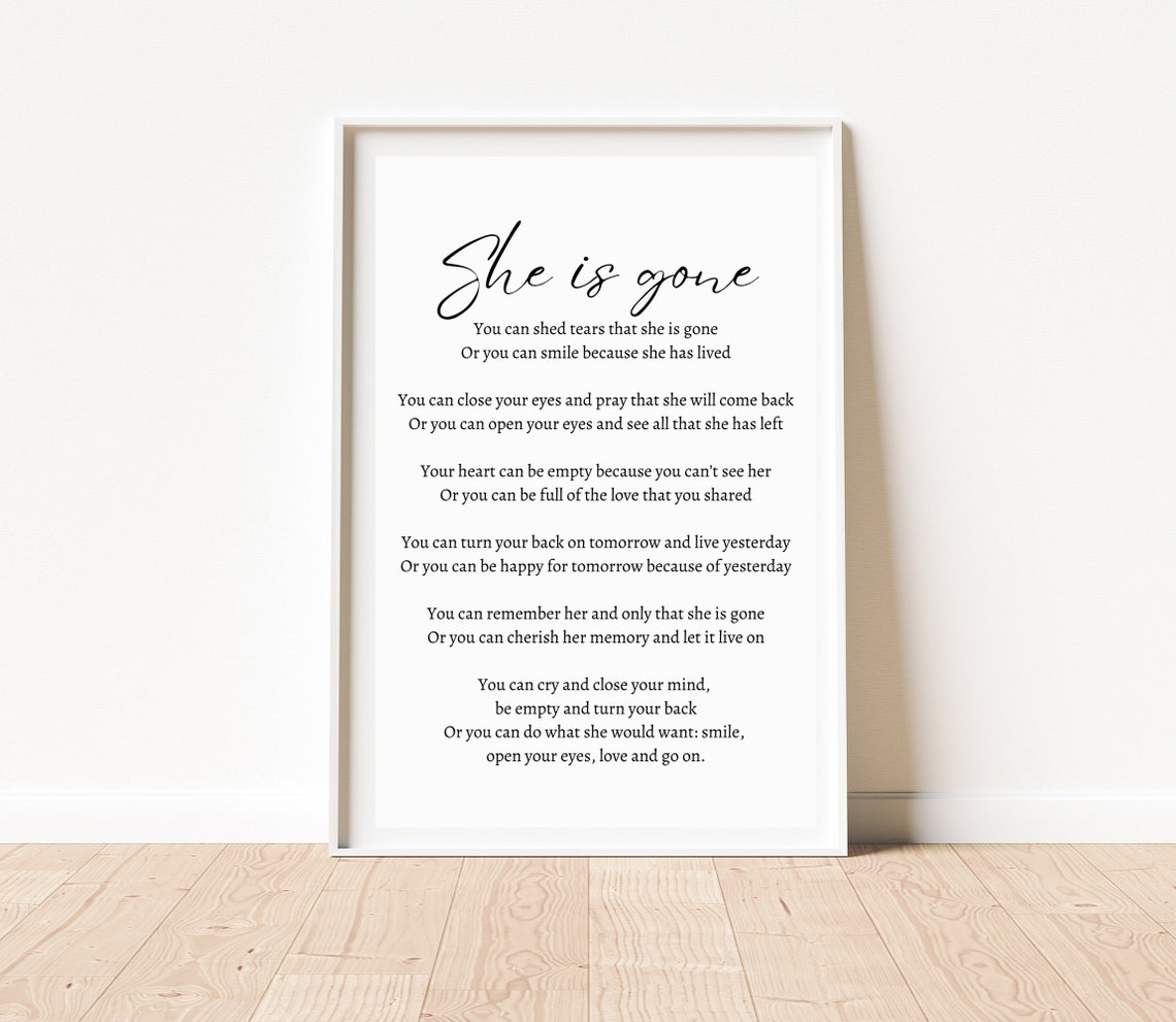 She Is Gone David Harkins Memorial Poem Minimalist White Poster - Image 2