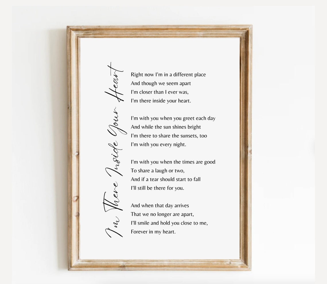 I'm There Inside Your Heart Vertical Script Sympathy Memorial Poster