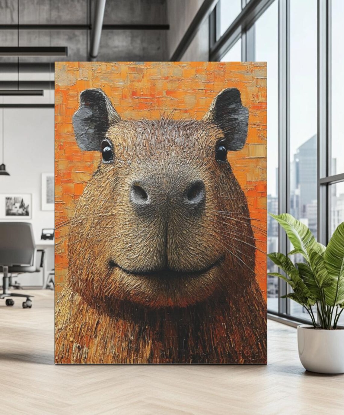 Cute Capybara Portrait Painting Textured Animal Close Up Orange Art Print