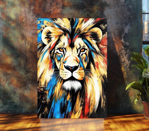 Majestic Lion Canvas Wall Art Abstract Safari Animal Print Vibrant Jungle King Poster Bold Wildlife Decor Colorful Artwork