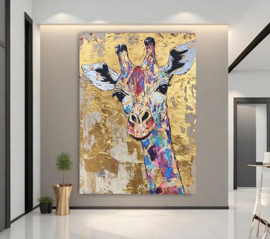 Vibrant Abstract Giraffe Portrait Gold Leaf Modern Safari Poster