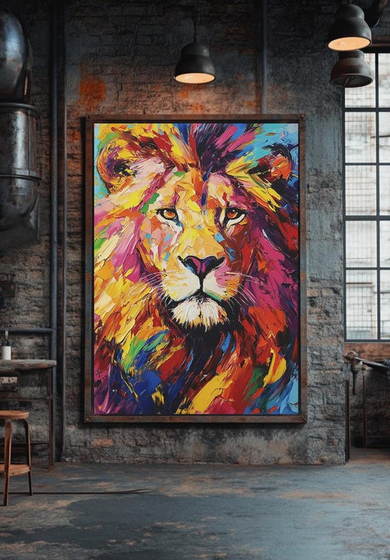 Abstract Lion Canvas Wall Art Colorful Safari Animal Painting Bold Jungle King Decor Statement Wildlife For Living Room Or Office