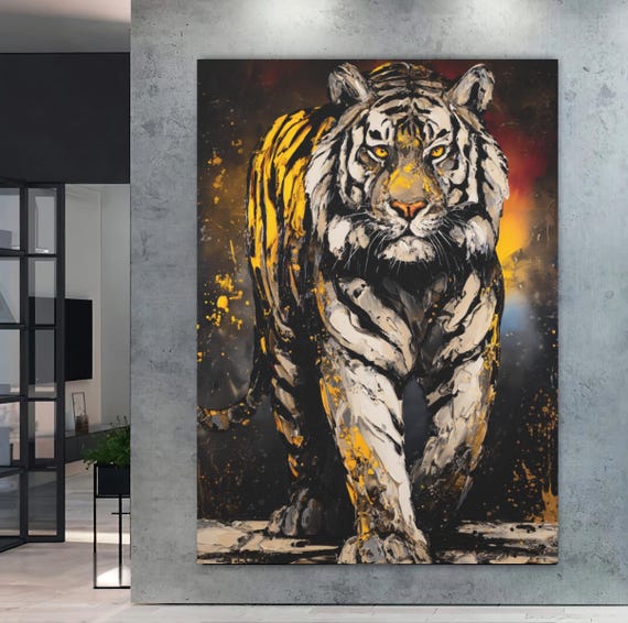 Tiger Wall Art Modern Jungle Print Masculine Animal Poster Luxury Predator Canvas Bold Statement Decor Graffiti