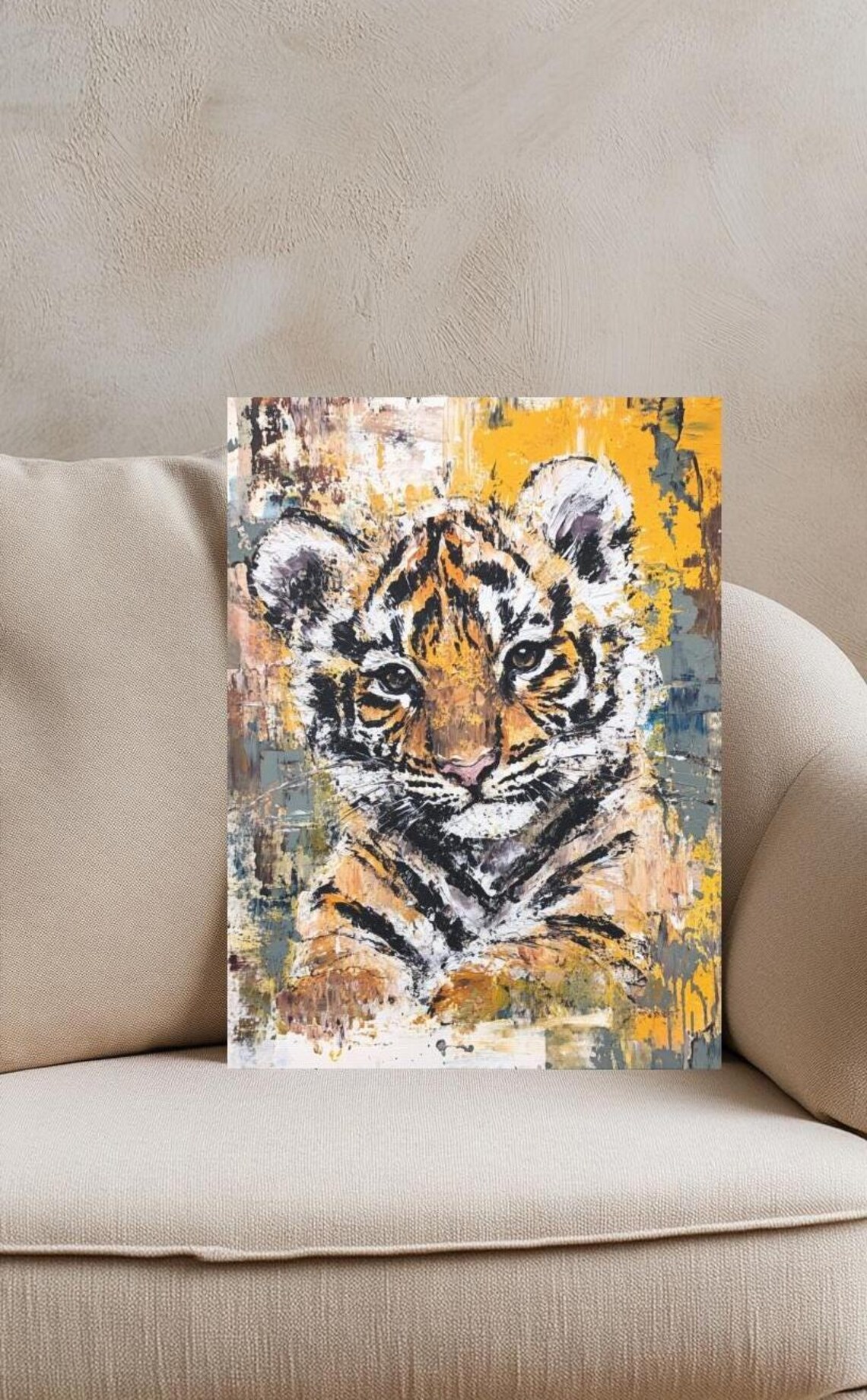 Baby Tiger Cub Painting Golden Impasto Wildlife Nursery Animal Poster