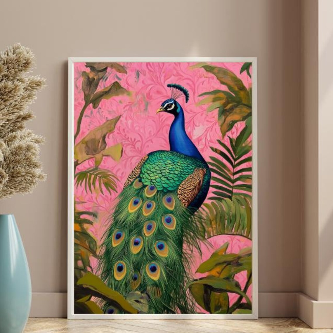 Vintage Peacock Art Print, Hollywood Regency Decor
