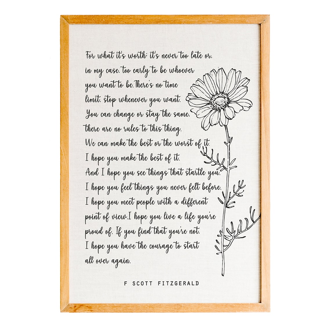F Scott Fitzgerald Never Too Late Be Yourself Daisy Script Poster