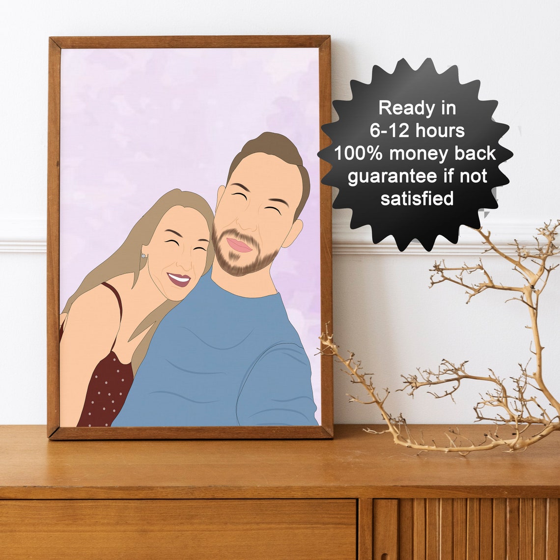 Custom Faceless Couple Portrait Illustration Anniversary Gift Poster