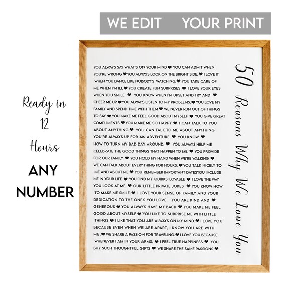 50 Reasons Why We Love You Minimalist Black and White Poster