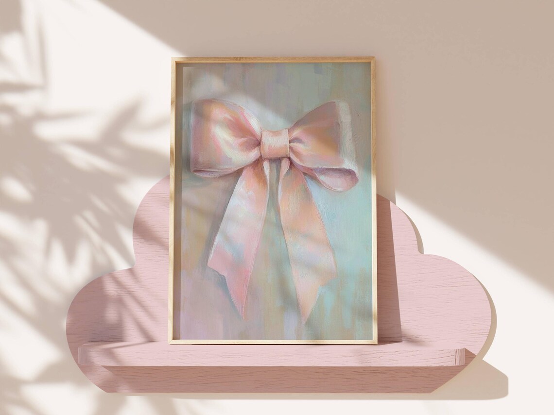 Pink Satin Ribbon Bow Watercolor Coquette Nursery Girl Room Art Poster