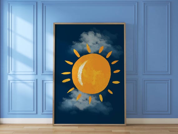 Sun Art Print Abstract Art Sun Sky Wall Art Modern Art Print Yellow Sun Wall Decor Sun Kid Art Sun Nursery Wall Art Playroom Poster Sunshine
