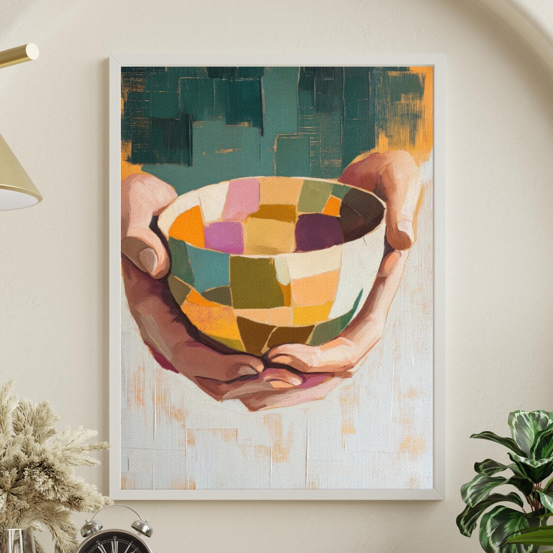 Kintsugi Bowl In Hands Mosaic Colorful Zen Contemporary Wall Art Poster