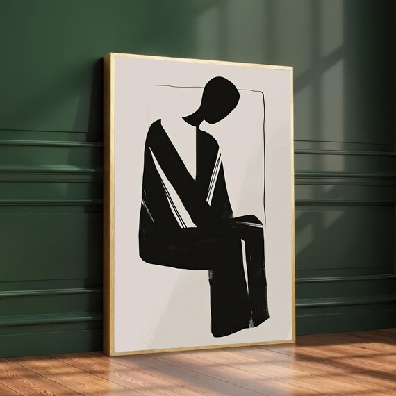 Minimalist Black Abstract Seated Figure Modern Line Art Print