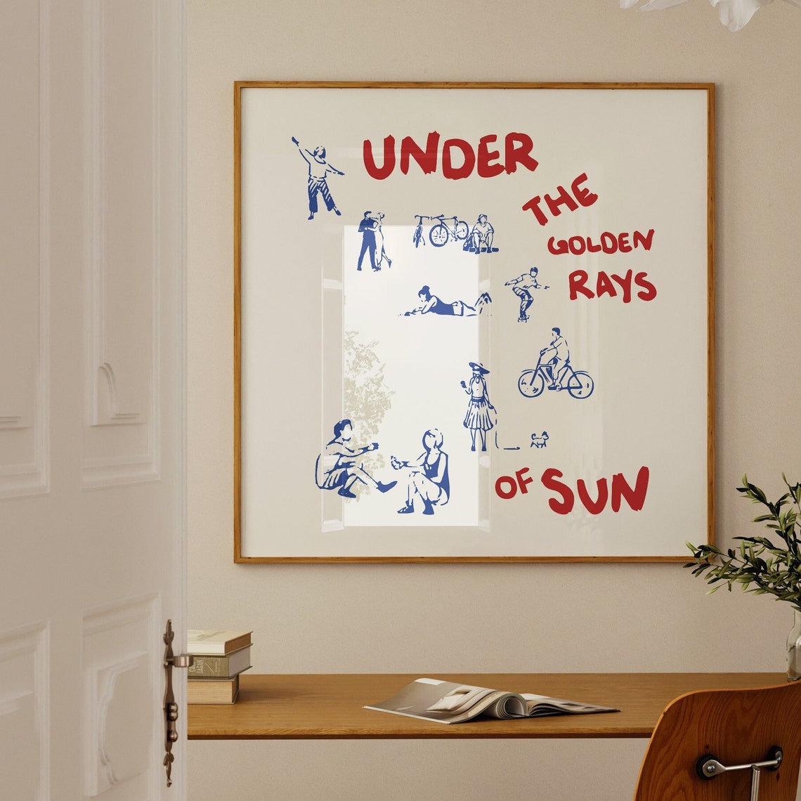 Under The Golden Rays Of Sun Blue Hand Drawn Summer Art Print