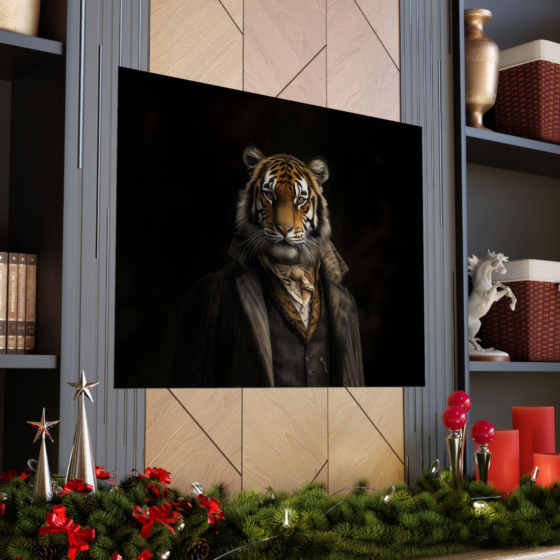 Noble Tiger in Victorian Gentleman Suit Dark Portrait Poster - Image 2