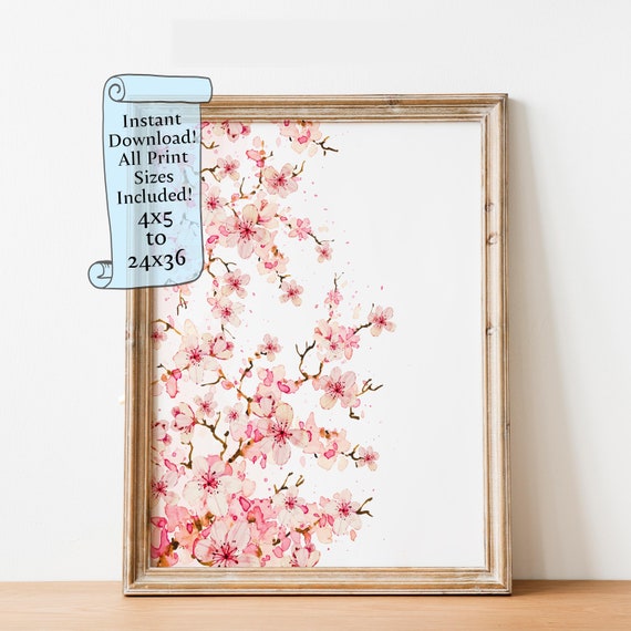 Cherry Blossom Wall Art Pink Flowers Poster Bedroom Print Watercolor