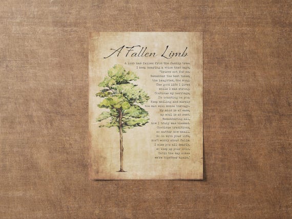 A Fallen Limb Memorial Poem Sympathy Card Or Wall Art Bereavement Grief Gift Family Tree Remembrance Print