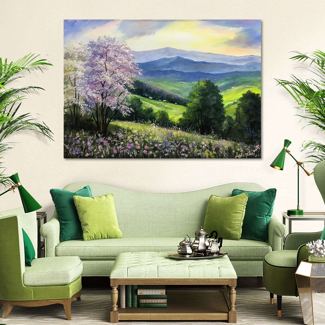 Blue Ridge Smoky Mountains Spring Blossom Valley Oil Painting Poster - Image 3