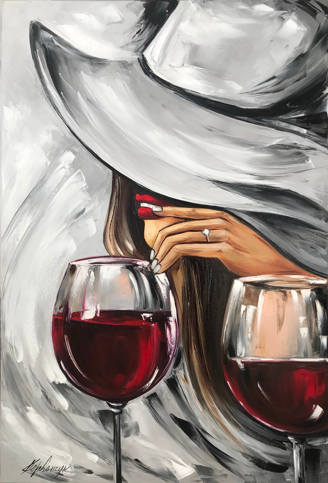 Wine Glasses and Mysterious Woman Wall Art Print - Image 3
