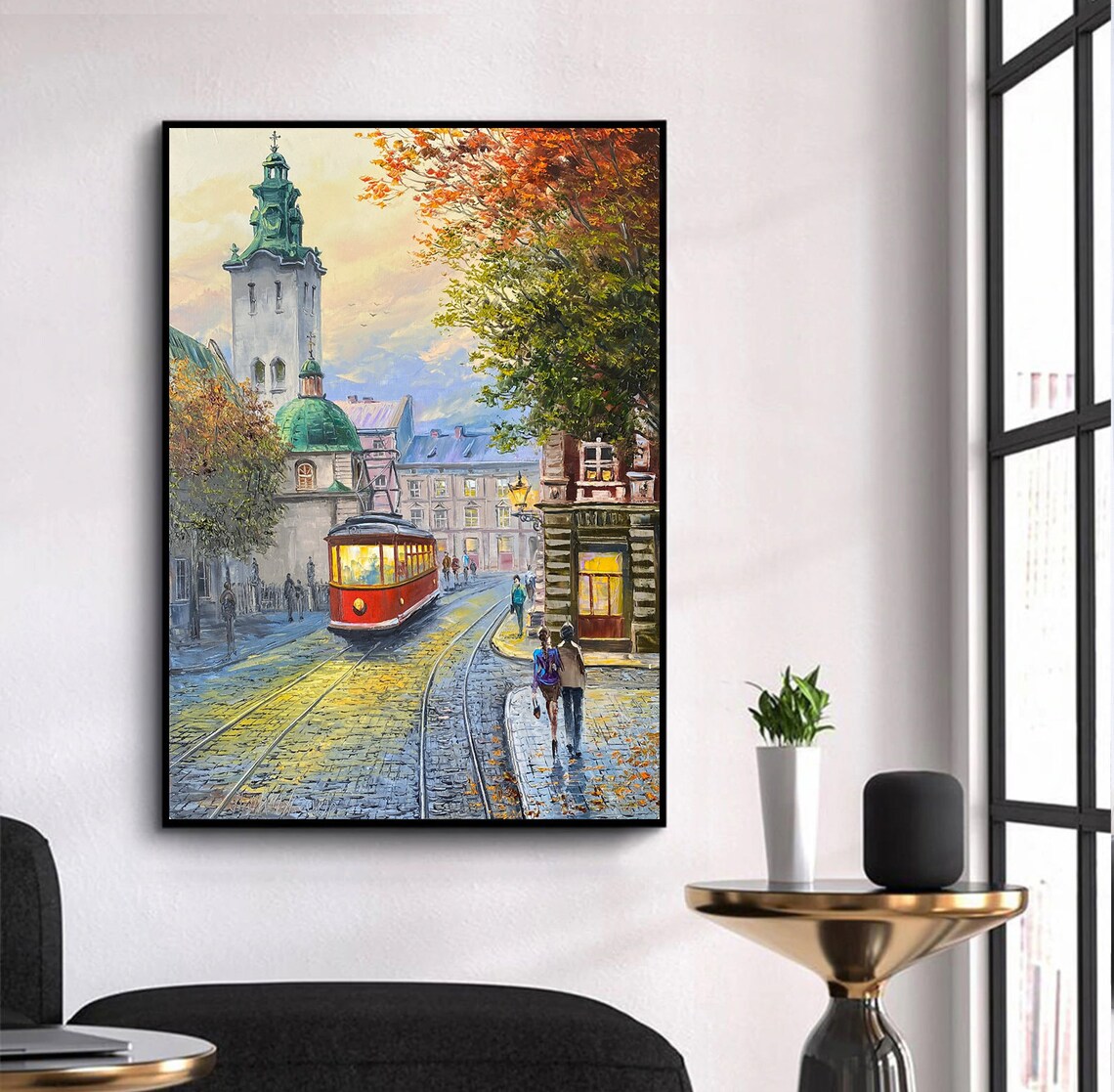 Lviv Old Town Oil Painting, European Cityscape Art Print - Image 2