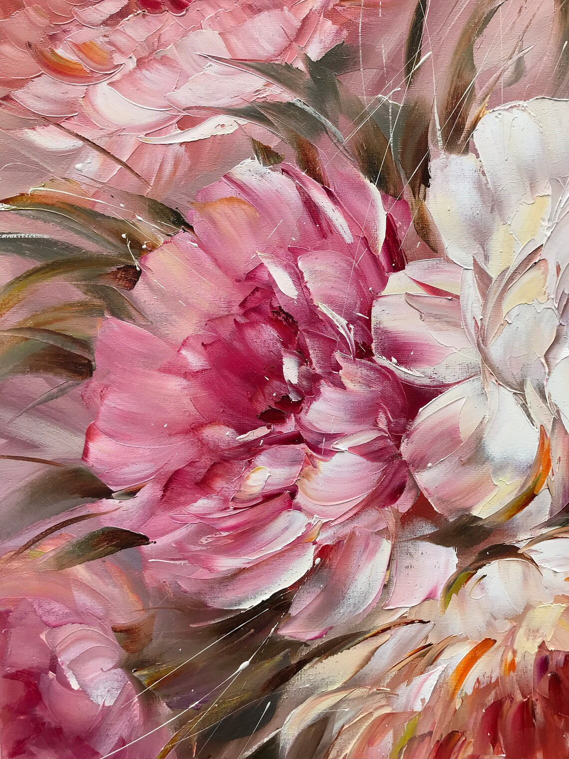 Pink Peonies Abstract Floral Art Print, Oil Painting - Image 2