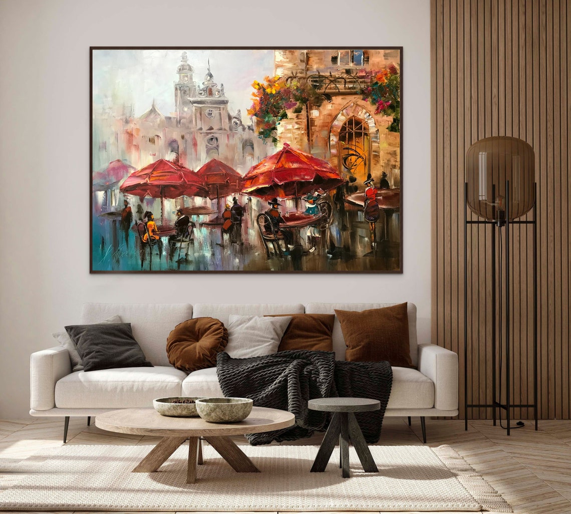 European Cafe Painting Original Restaurant Painting Bistro Art City Buildings Handmade Oil Painting Street Scene Ukrainian Painting 30x40 - Image 3