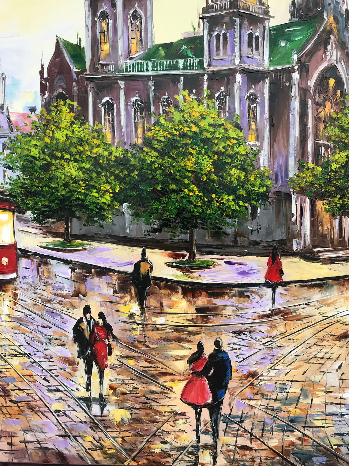 Large City Scene Oil Painting Original European City Wall Art Colourful Town Painting On European Street Scene Paintings Europe Art - Image 2