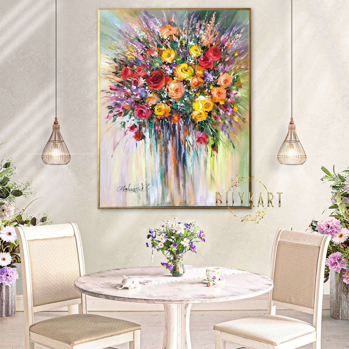 Abstract Rose Bouquet Red Yellow Purple Vibrant Floral Art Poster - Image 2