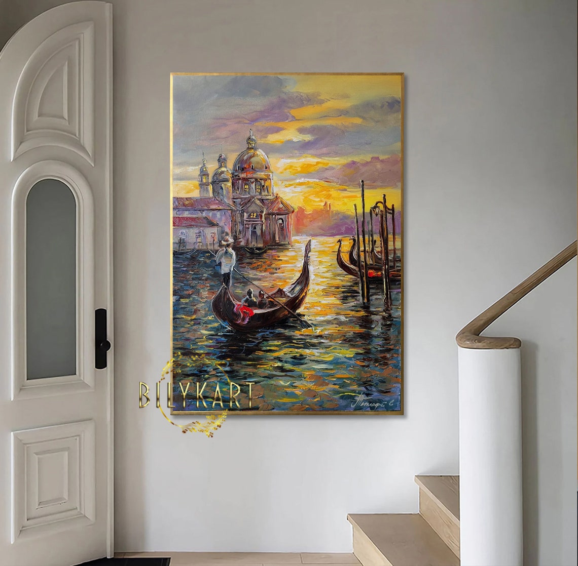 Venice Painting Original Venice Wall Art Italian Landscape Painting Large Italy Oil Painting Venice Italy Artwork Sunset Painting On - Image 3