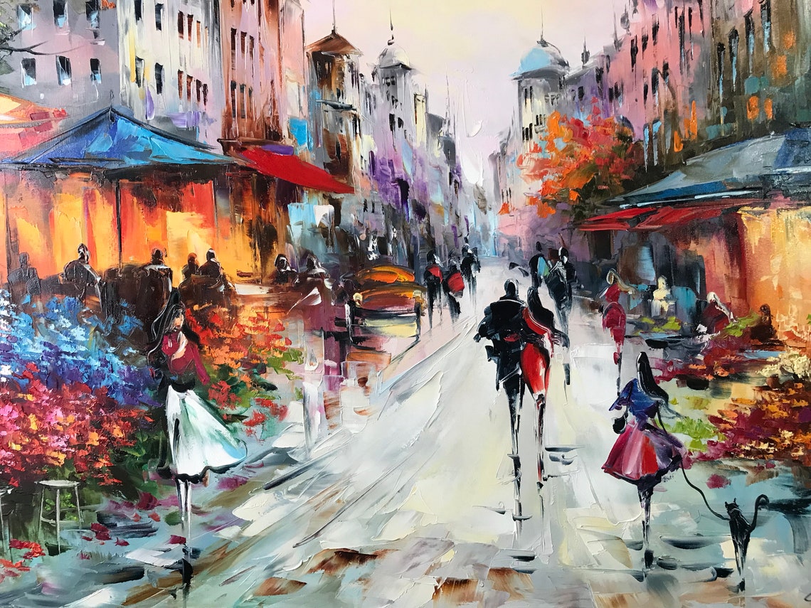 French Street Scene Oil Painting Original Paris Street Painting Emily In Paris Wall Art French Street Cafe Paintings Paris French Gifts - Image 2