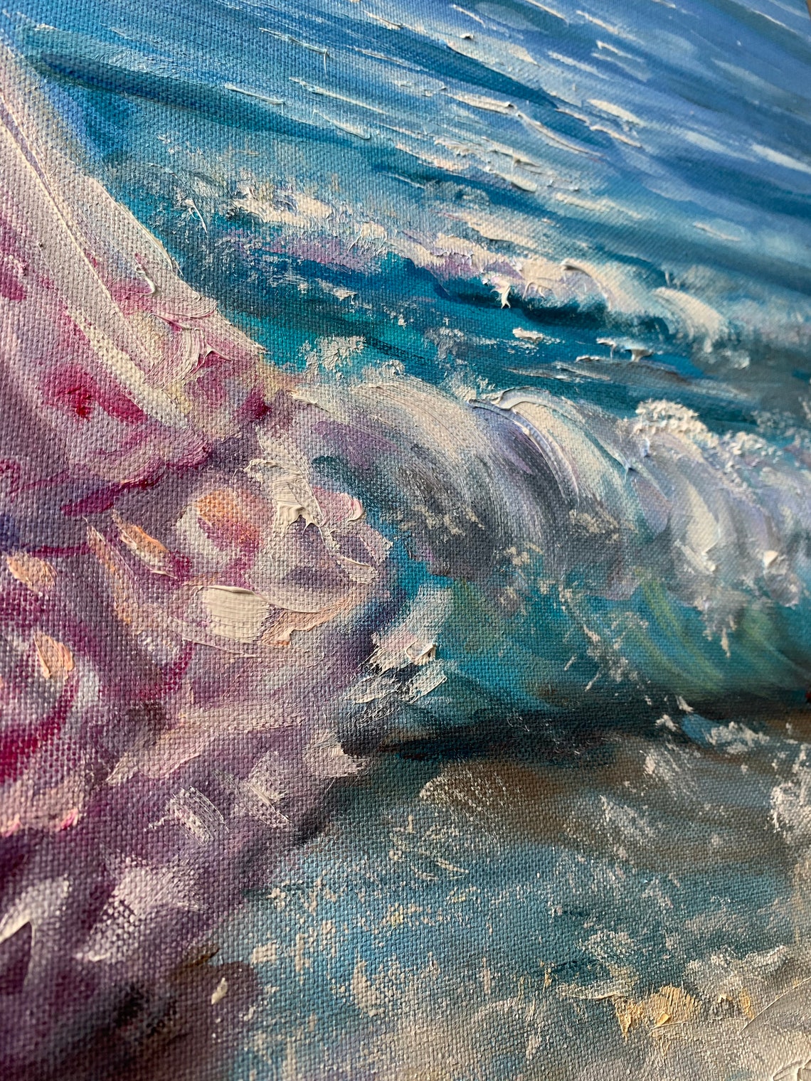 Beach Girl Oil Painting Woman By The Ocean Wall Art Romantic Gift For Her Blue Sea Painting California Beach Wall Art Seashore Art Decor - Image 2