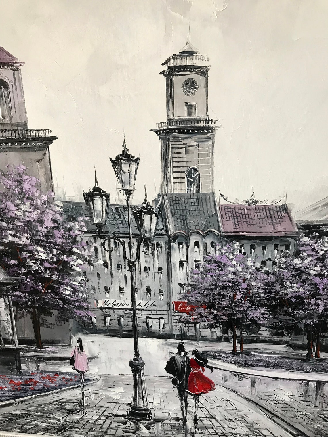 Lviv Ukraine Oil Painting Original Black White Cityscape Paintings Ukrainian Wall Art Ukraine Art Painting City Street Painting On - Image 2