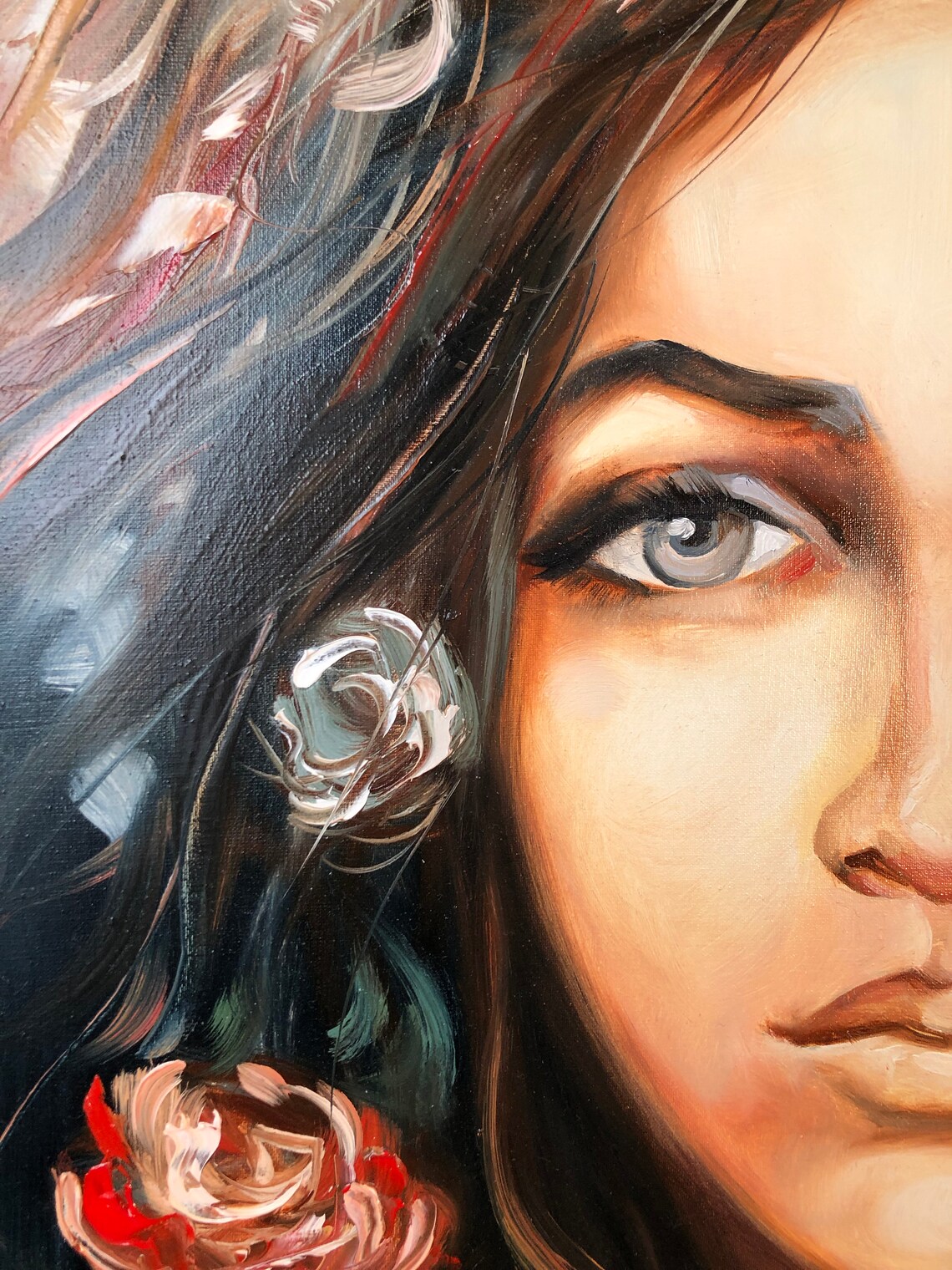 Tiger Face Oil Painting, Colorful Blue-Eyed Art Print - Image 2