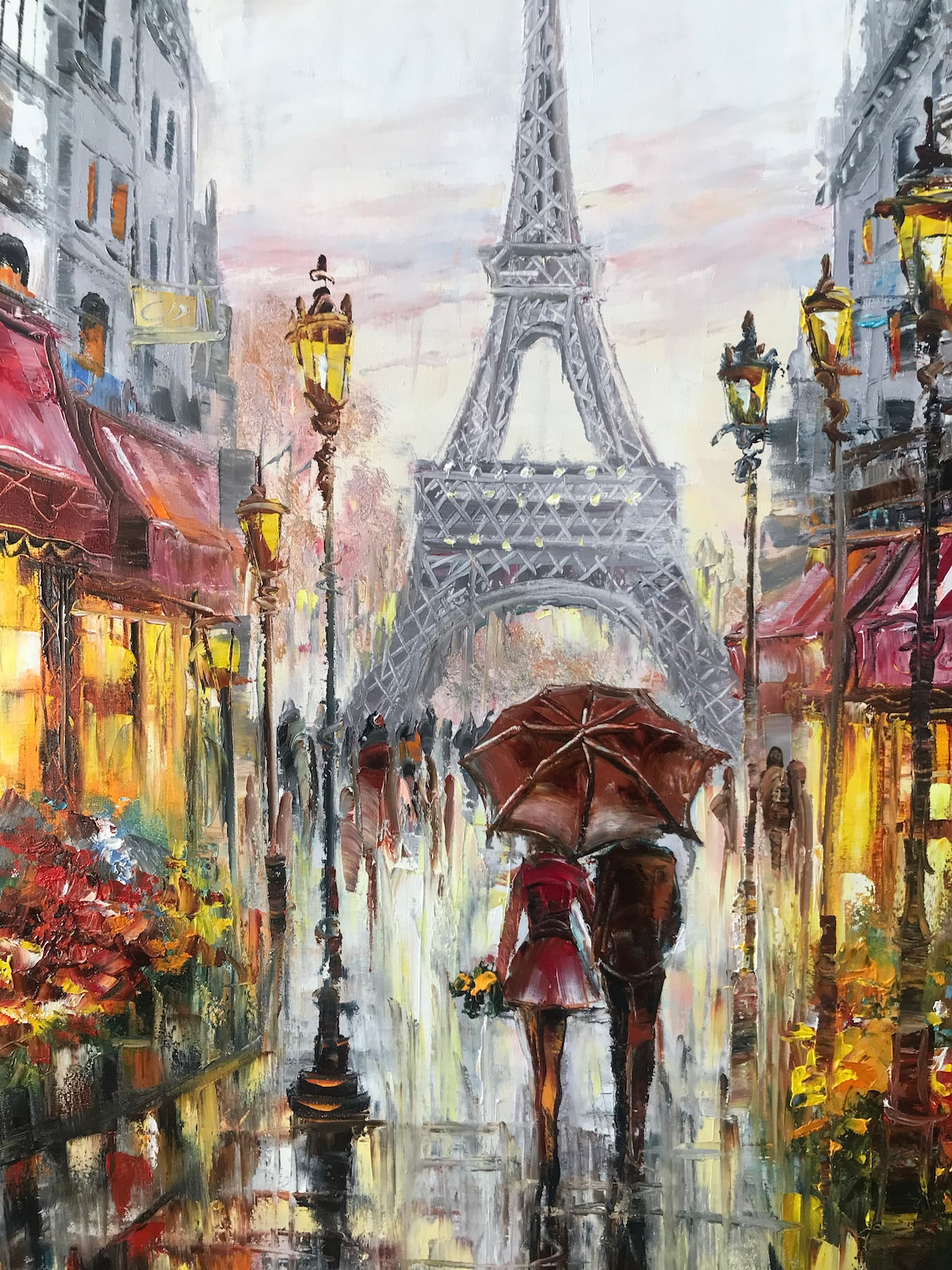 Paris Eiffel Tower Couple Under Umbrella Rainy Evening Love Poster - Image 2