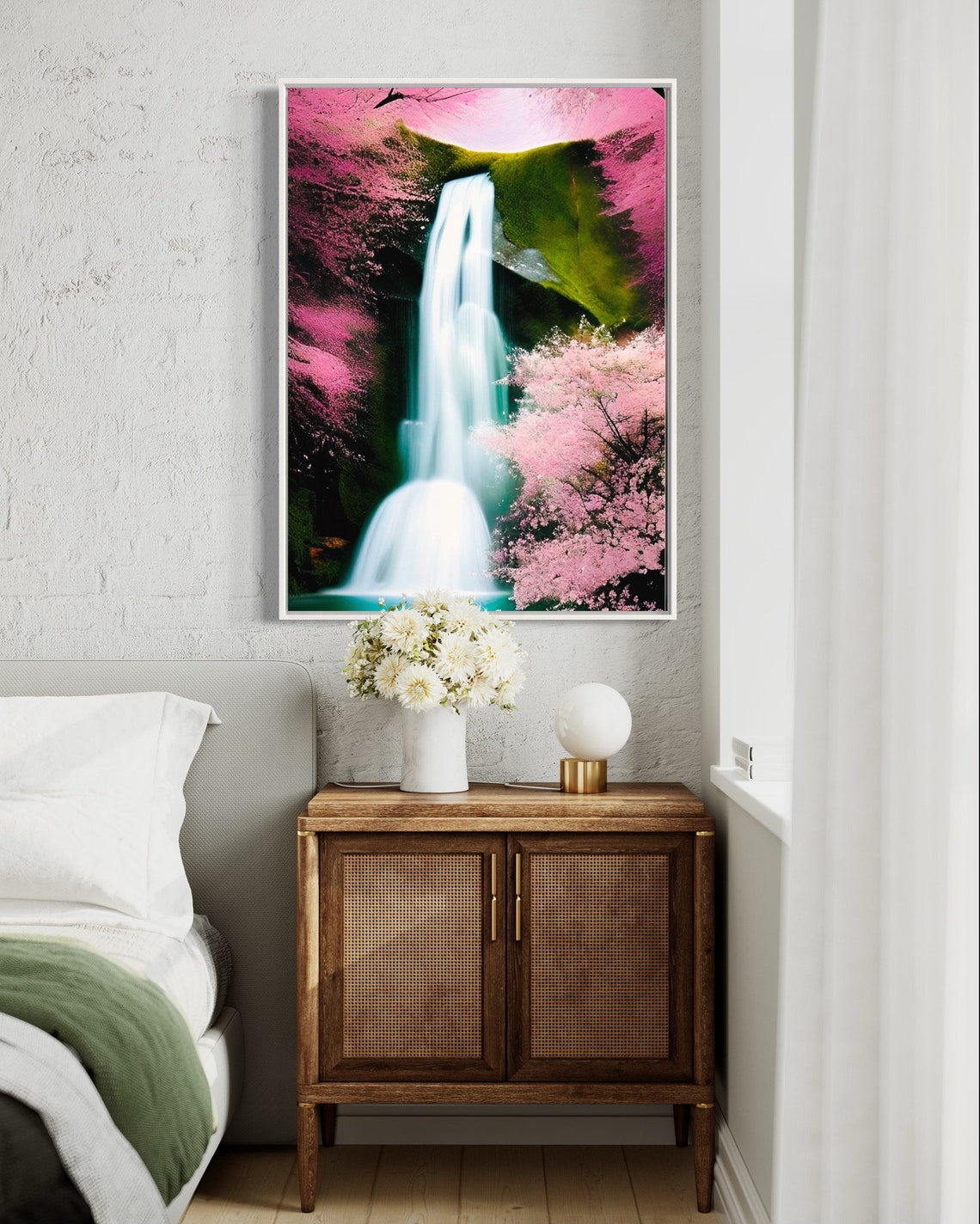 Cherry Blossom Waterfall Landscape Poster in Pink Spring Colors - Image 4