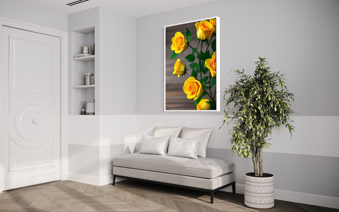 Golden Yellow Roses Photography Art Poster with Warm Wood Tones - Image 2