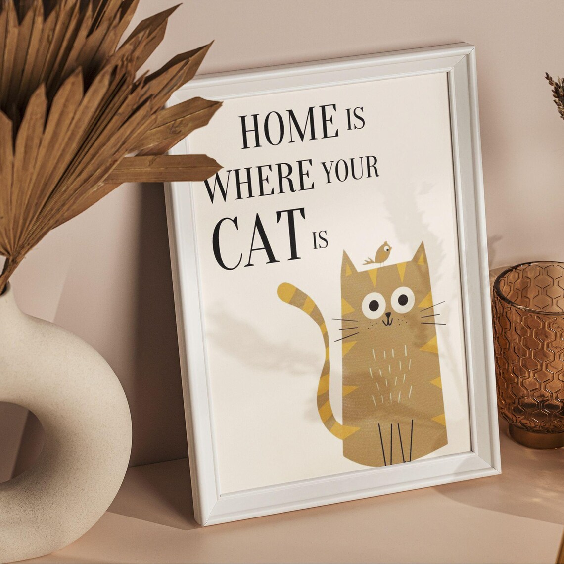 Home Is Where Your Cat Is Cute Orange Tabby Cat Lovers Quote Poster - Image 2